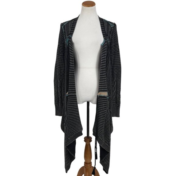 Free People Grey Patchwork Knit Duster Cardigan Sweater • Boho Coastal Cowgirl M - Picture 4 of 16